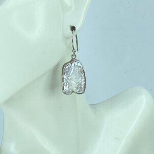 Sterling Silver organic, freeform Mother of Pearl Drop Earrings 1.5" 5.3g JR1084